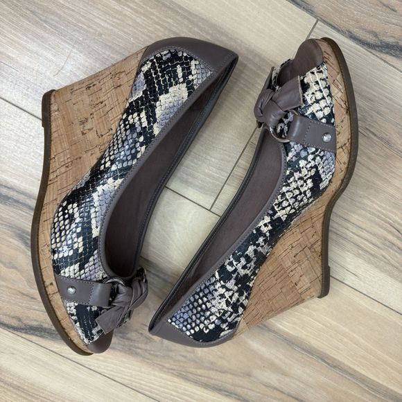 Sperry Top Sider 9 Snake Print Wedge Leather Peep Toe Heel Career Size 9.5 - Picture 4 of 8